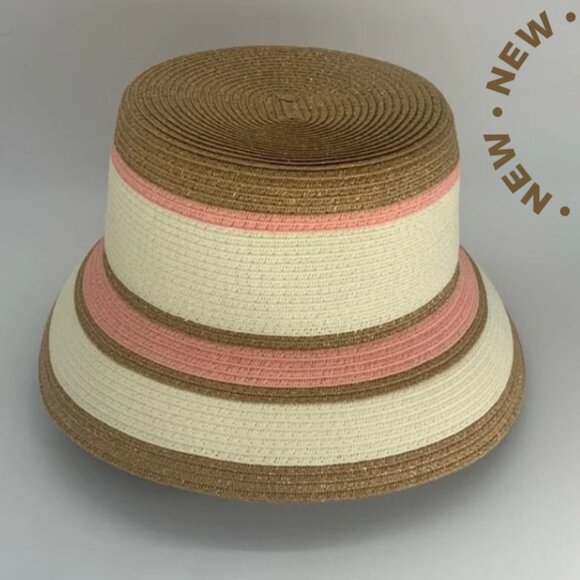 Women's Hat - Straw, Pink & Cream Hat - w/ sparkles! (Bucket Hat Style) - Picture 1 of 11